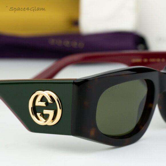BRAND NEW Gucci GG1664S 002 Havana Red Green Rectangle Unisex Sunglasses - Picture 5 of 9